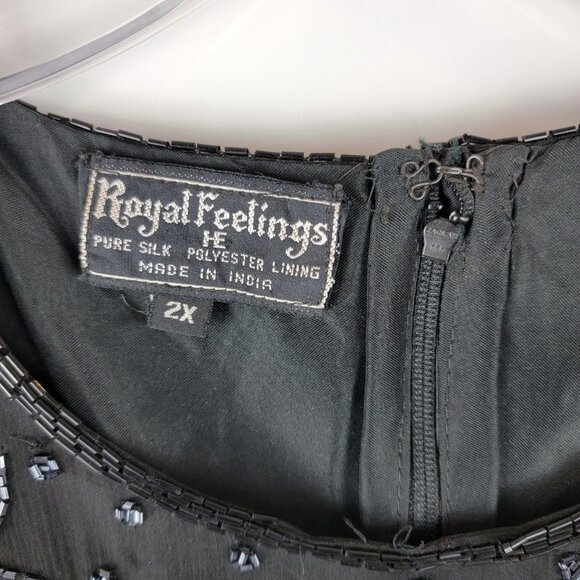 Vintage 80s Black Silk Beaded Shift Dress Evening Party Cocktail sz 2X - Picture 4 of 10